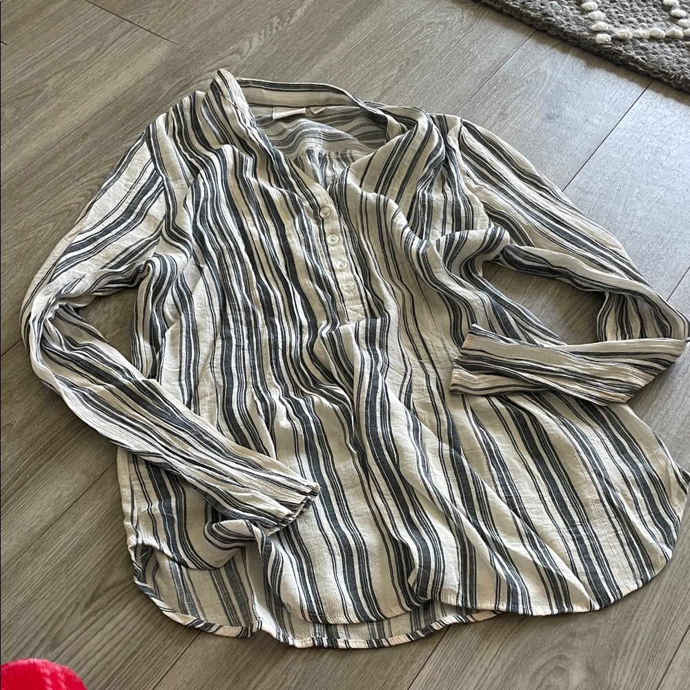 Striped Cotton Button-Front Women's Top - Neutral Stripe